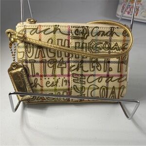 Coach Signature Plaid Wristlet w/Gold Details